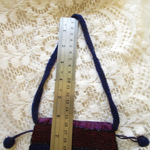 seed-bead Victorian antique handbag in radiant navy with florals ... hand-stitch - Picture 13 of 13